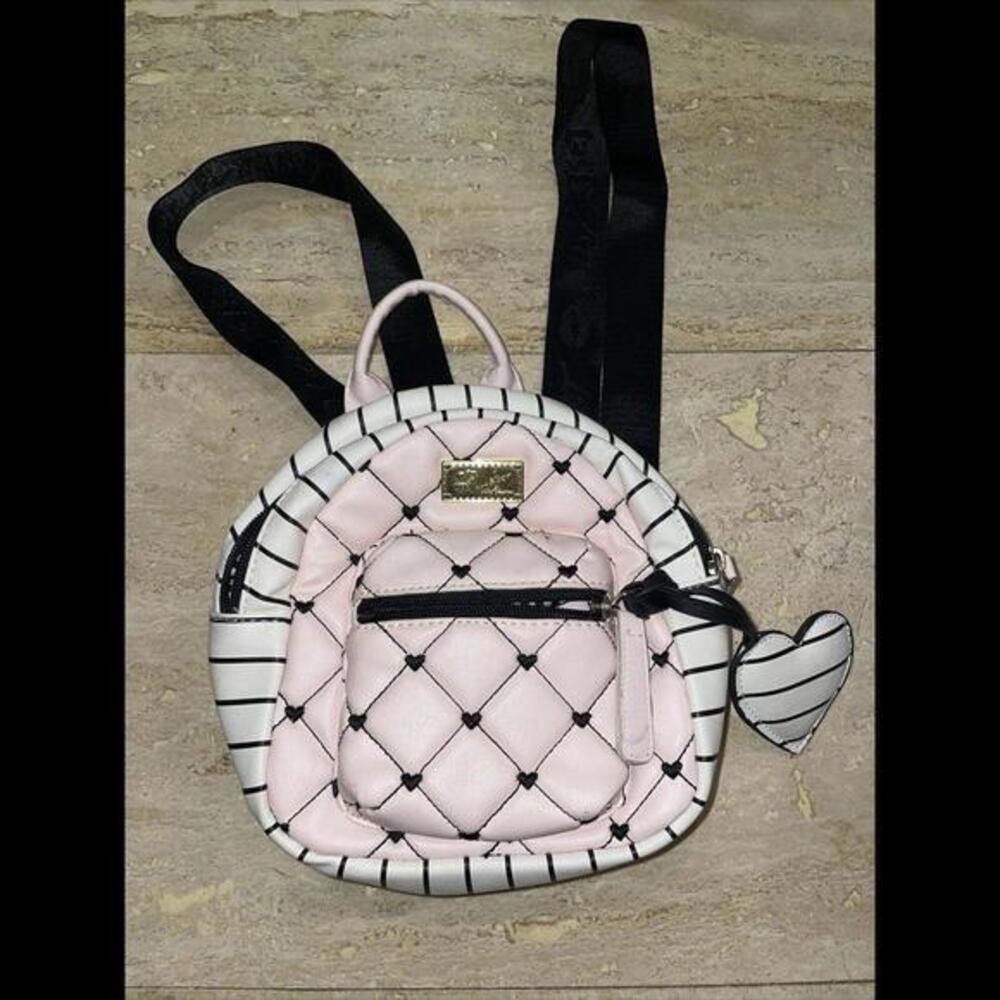 Betsy Johnson Luv Betsy Backpack Black & Pink Bag Purse 7x7x3”
